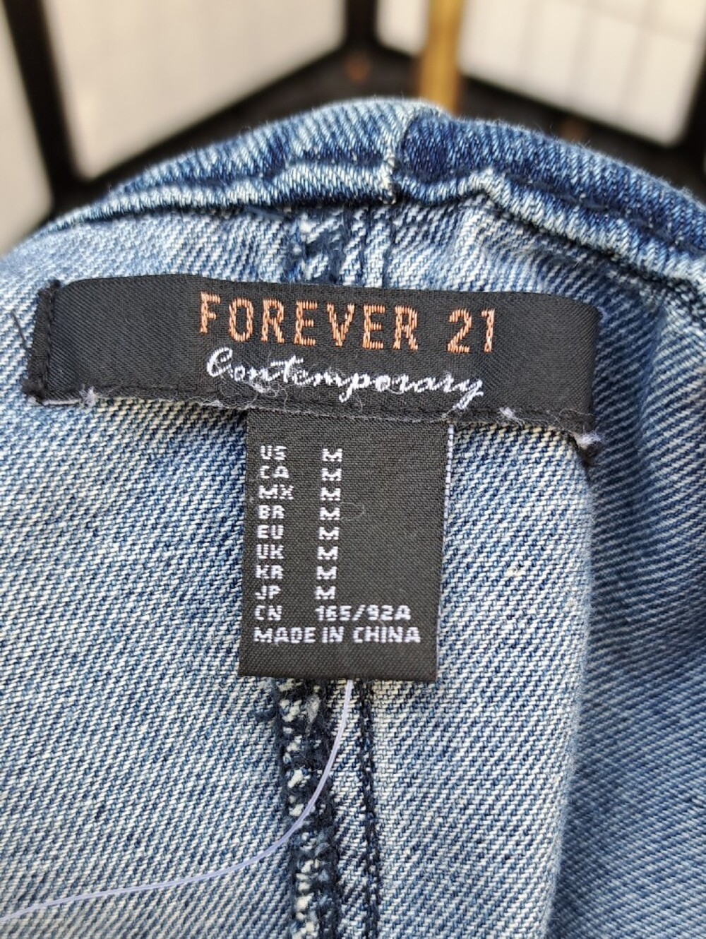 Forever 21 Womens Blue Denim Jean Hooded Long Jacket Size L - Picture 10 of 12
